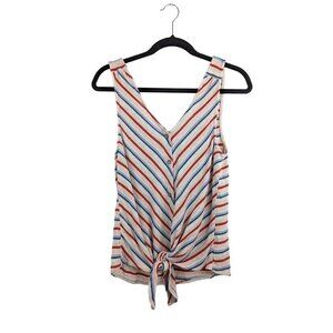 Blu Pepper Striped Knit Tank Tie Front Boho L